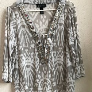 Sheer 3/4 sleeve shiny accent top! 0X